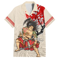 Personalised Japanese Culture Hawaii Style Family Matching Off Shoulder Short Dress and Hawaiian Shirt Japanese Samurai with Hawaiian Pattern LT03 Dad's Shirt - Short Sleeve Beige - Polynesian Pride