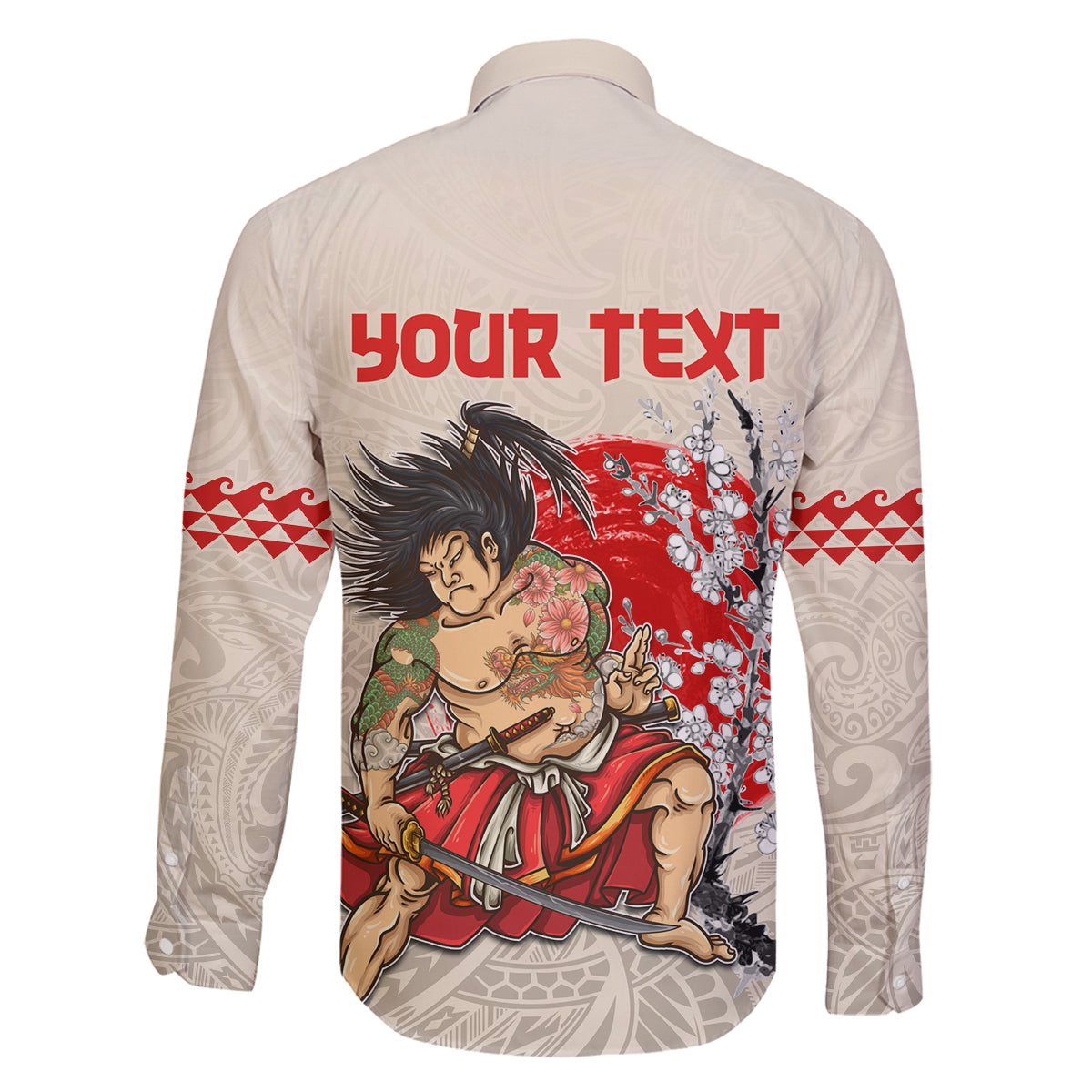 Personalised Japanese Culture Hawaii Style Family Matching Off Shoulder Short Dress and Hawaiian Shirt Japanese Samurai with Hawaiian Pattern LT03 - Polynesian Pride