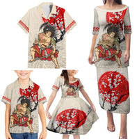 Personalised Japanese Culture Hawaii Style Family Matching Puletasi and Hawaiian Shirt Japanese Samurai with Hawaiian Pattern LT03 - Polynesian Pride