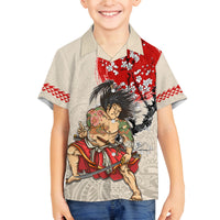 Personalised Japanese Culture Hawaii Style Family Matching Puletasi and Hawaiian Shirt Japanese Samurai with Hawaiian Pattern LT03 Son's Shirt Beige - Polynesian Pride