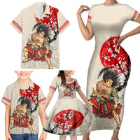 Personalised Japanese Culture Hawaii Style Family Matching Short Sleeve Bodycon Dress and Hawaiian Shirt Japanese Samurai with Hawaiian Pattern LT03 - Polynesian Pride