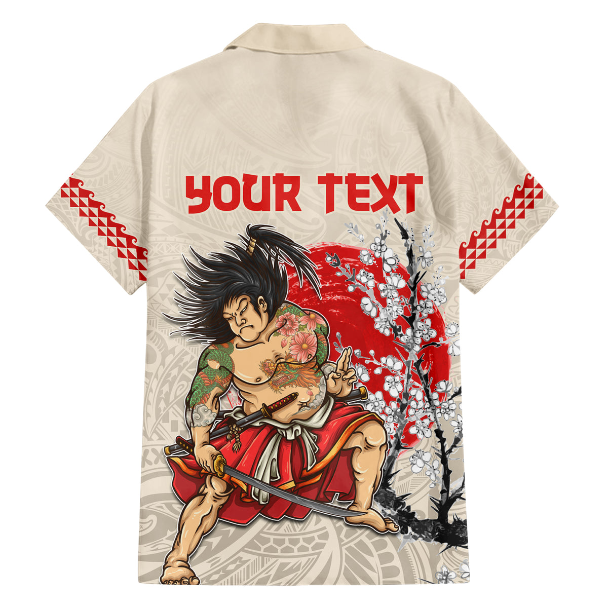 Personalised Japanese Culture Hawaii Style Family Matching Short Sleeve Bodycon Dress and Hawaiian Shirt Japanese Samurai with Hawaiian Pattern LT03 - Polynesian Pride