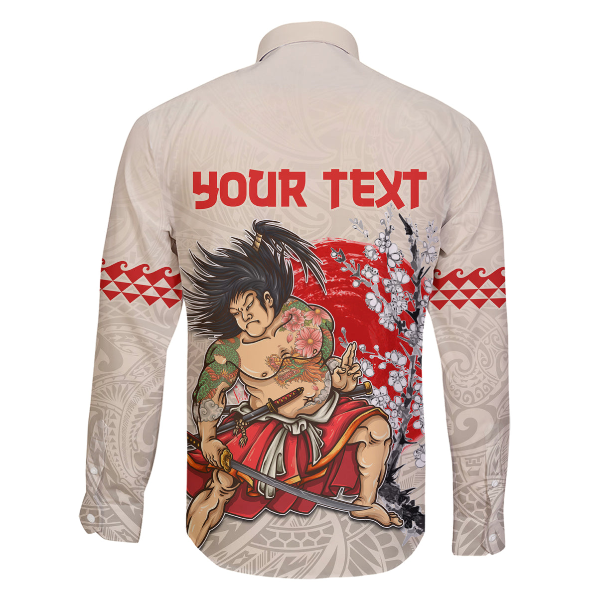 Personalised Japanese Culture Hawaii Style Family Matching Short Sleeve Bodycon Dress and Hawaiian Shirt Japanese Samurai with Hawaiian Pattern LT03 - Polynesian Pride