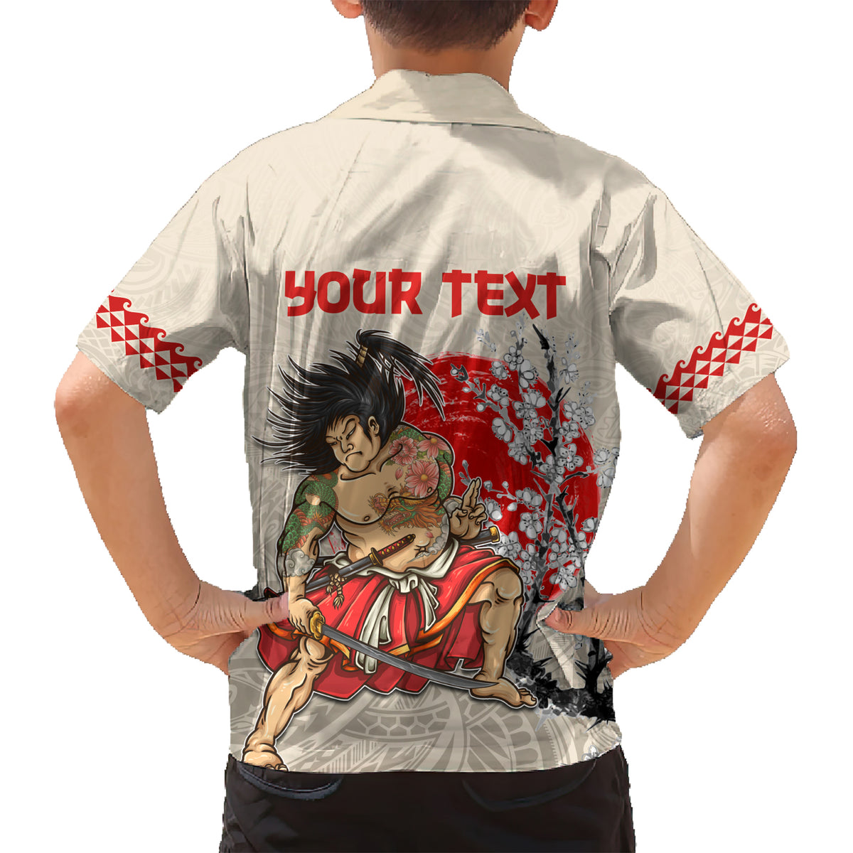 Personalised Pan-Pacific Festival Kid Hawaiian Shirt Japanese Samurai with Hawaiian Pattern