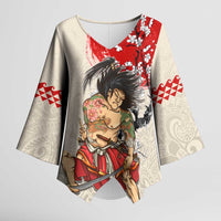 Personalised Japanese Culture Hawaii Style Kimono Sleeve Blouse Japanese Samurai with Hawaiian Pattern - Polynesian Pride