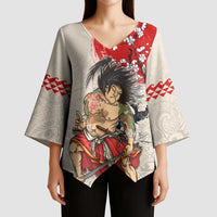 Personalised Japanese Culture Hawaii Style Kimono Sleeve Blouse Japanese Samurai with Hawaiian Pattern - Polynesian Pride
