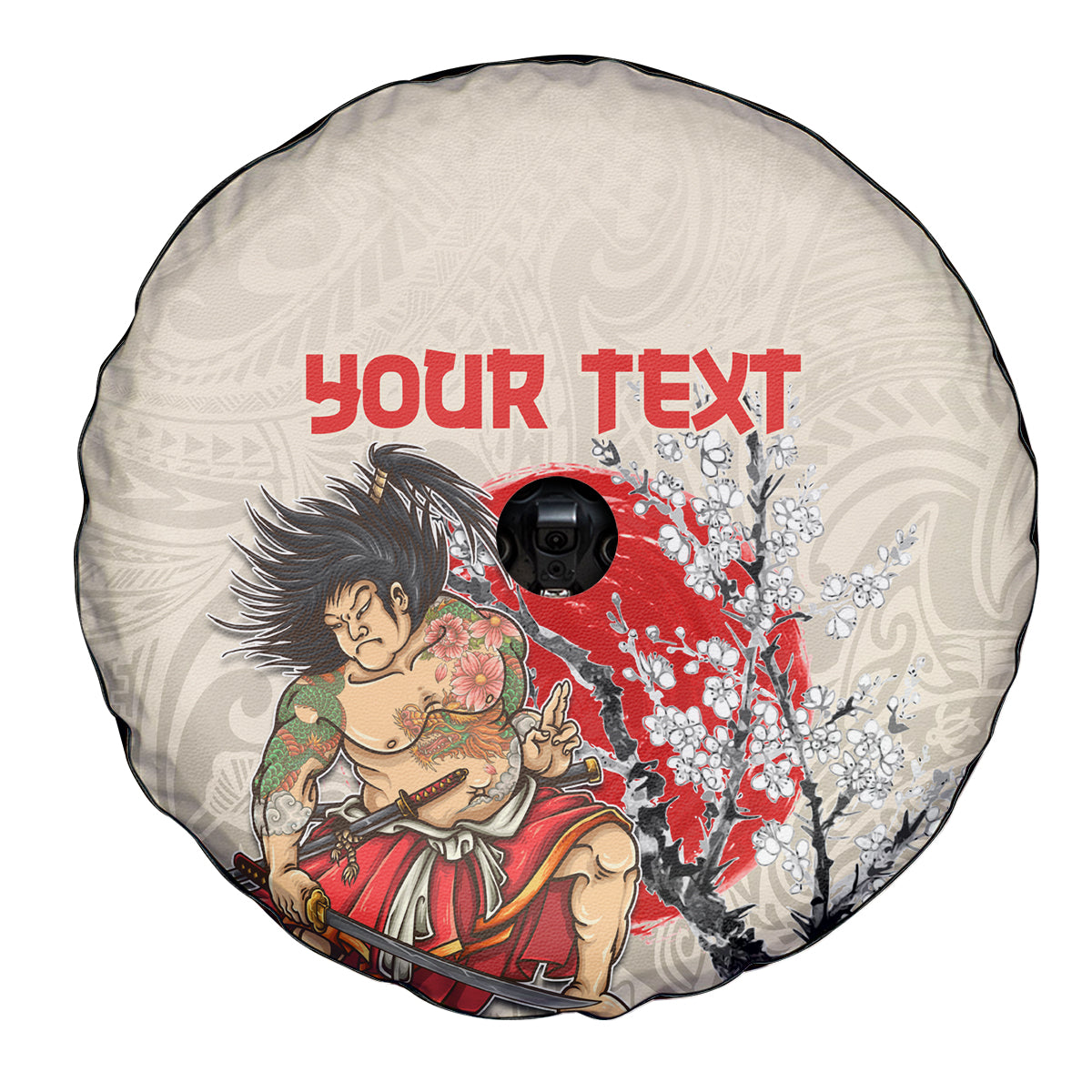 Personalised Pan-Pacific Festival Spare Tire Cover Japanese Samurai with Hawaiian Pattern