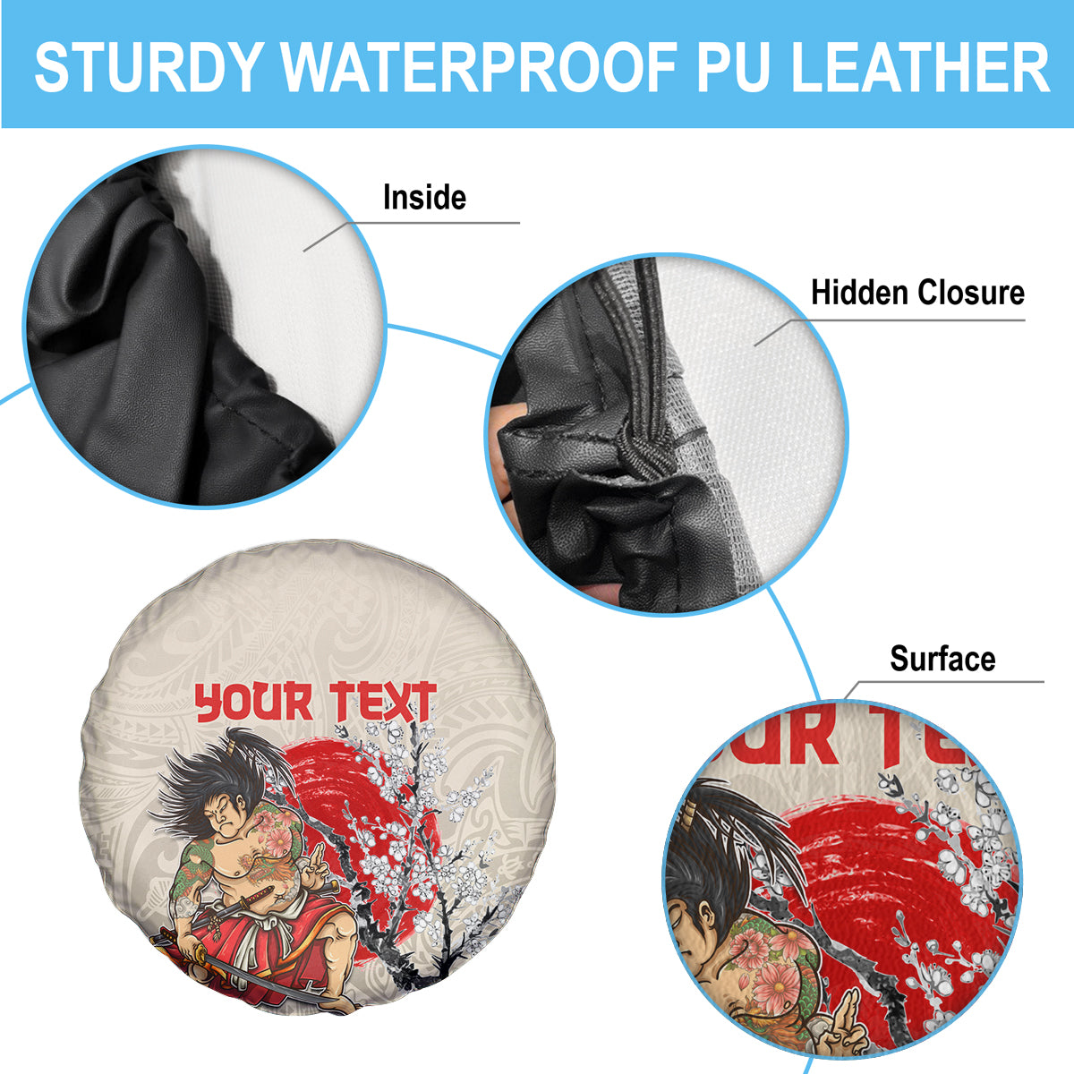 Personalised Pan-Pacific Festival Spare Tire Cover Japanese Samurai with Hawaiian Pattern