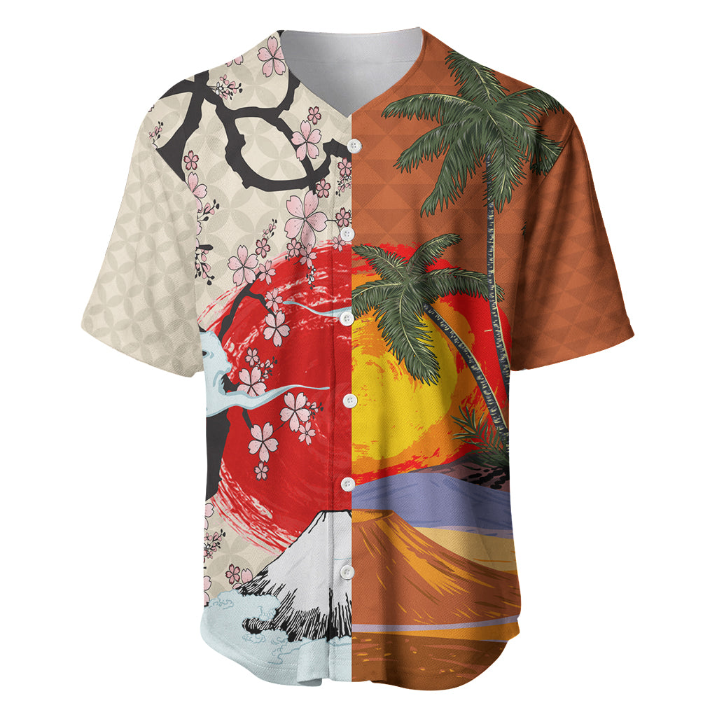 Japanese Culture Hawaii Style Baseball Jersey Mauna Kea and Fuji Mountains LT03 Brown - Polynesian Pride