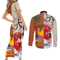 Japanese Culture Hawaii Style Couples Matching Short Sleeve Bodycon Dress and Long Sleeve Button Shirt Mauna Kea and Fuji Mountains LT03 - Polynesian Pride