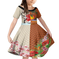Japanese Culture Hawaii Style Family Matching Mermaid Dress and Hawaiian Shirt Mauna Kea and Fuji Mountains LT03 Daughter's Dress Brown - Polynesian Pride