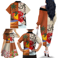 Pan-Pacific Festival Family Matching Off The Shoulder Long Sleeve Dress and Hawaiian Shirt Mauna Kea and Fuji Mountains