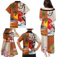 Pan-Pacific Festival Family Matching Puletasi and Hawaiian Shirt Mauna Kea and Fuji Mountains