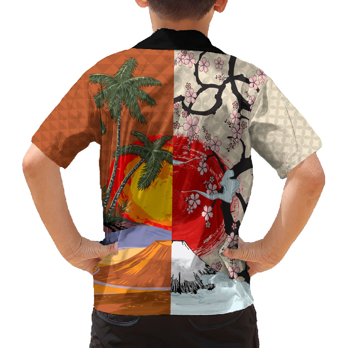 Japanese Culture Hawaii Style Family Matching Tank Maxi Dress and Hawaiian Shirt Mauna Kea and Fuji Mountains LT03 - Polynesian Pride