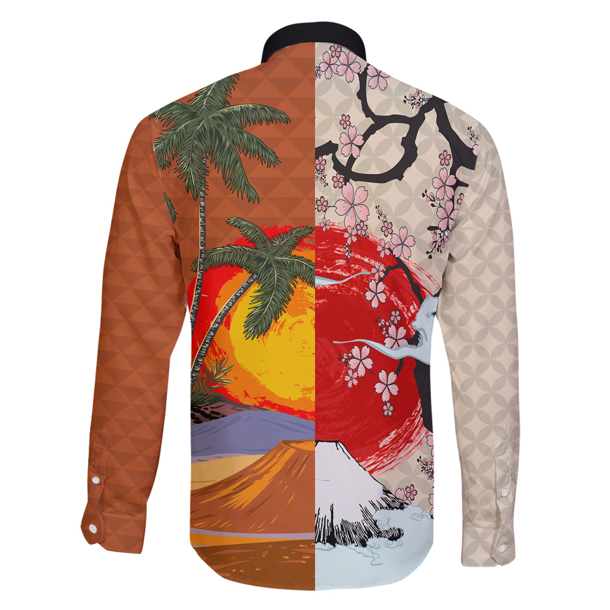 Japanese Culture Hawaii Style Family Matching Tank Maxi Dress and Hawaiian Shirt Mauna Kea and Fuji Mountains LT03 - Polynesian Pride