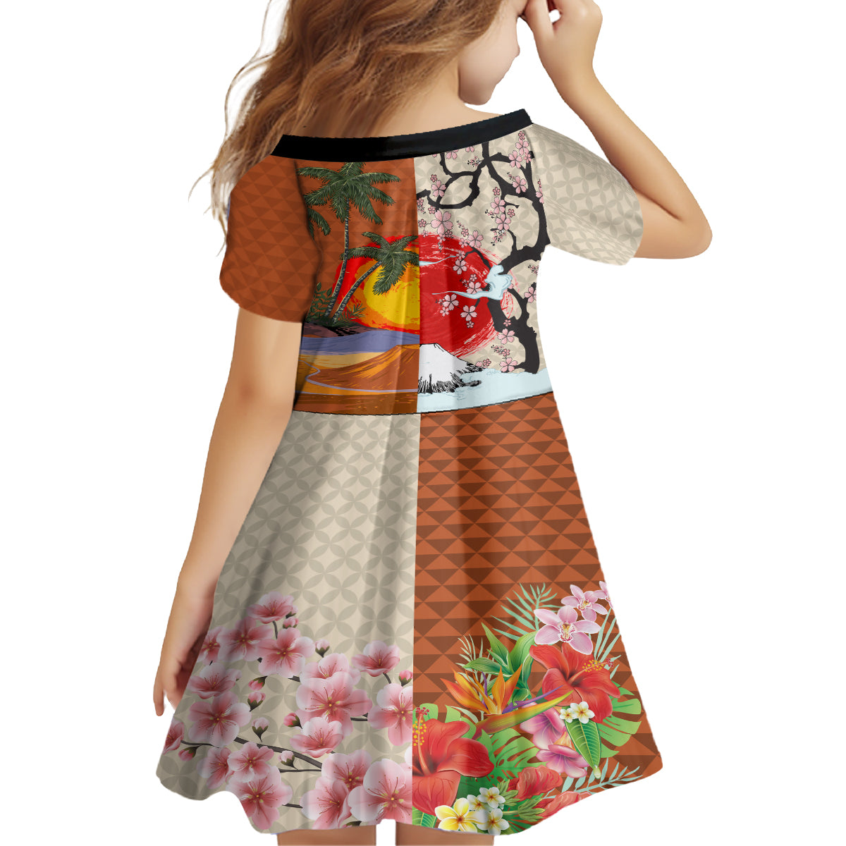 Pan-Pacific Festival Kid Short Sleeve Dress Mauna Kea and Fuji Mountains