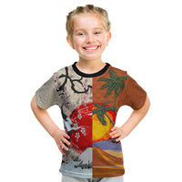 Japanese Culture Hawaii Style Kid T Shirt Mauna Kea and Fuji Mountains LT03 Brown - Polynesian Pride