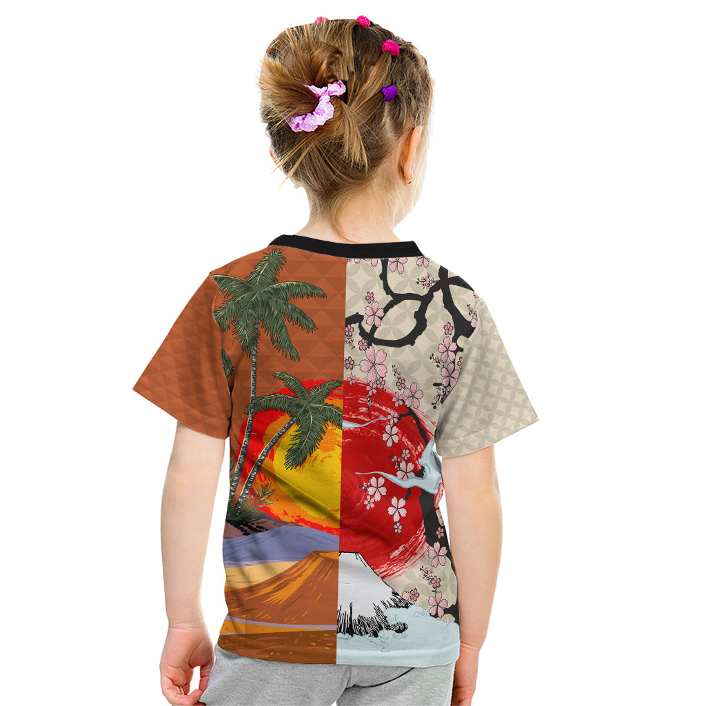 Japanese Culture Hawaii Style Kid T Shirt Mauna Kea and Fuji Mountains LT03 - Polynesian Pride