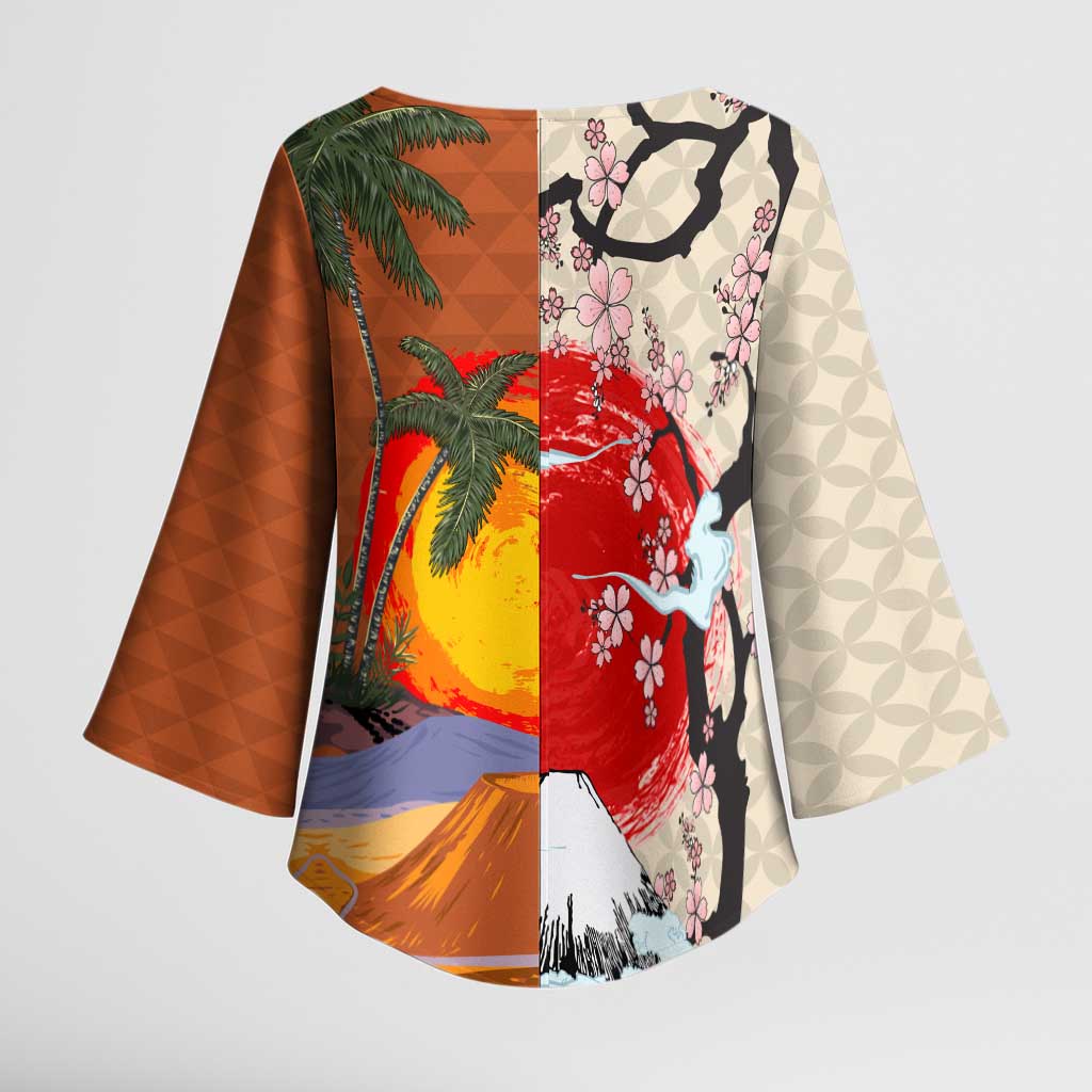Japanese Culture Hawaii Style Kimono Sleeve Blouse Mauna Kea and Fuji Mountains - Polynesian Pride