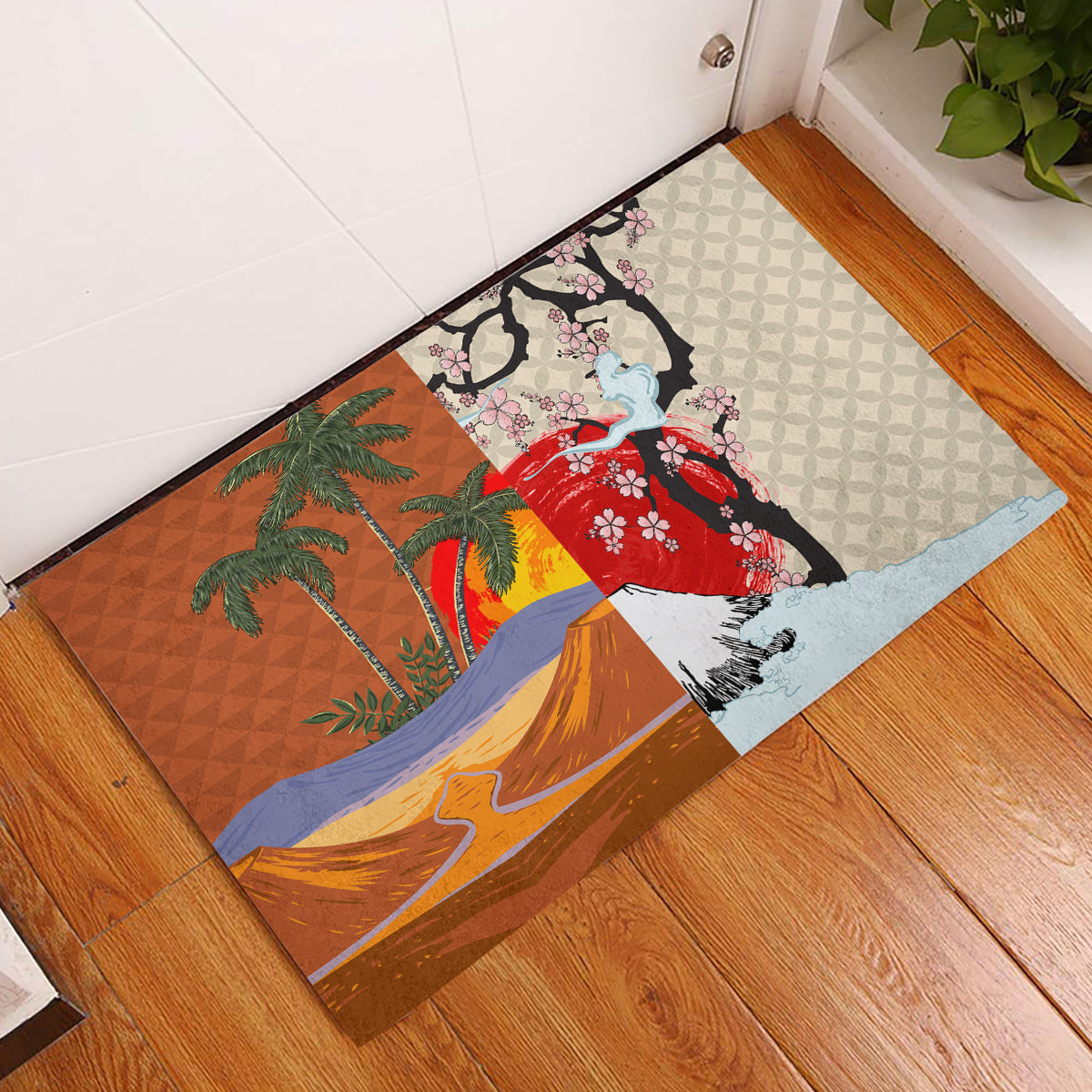 Pan-Pacific Festival Rubber Doormat Mauna Kea and Fuji Mountains