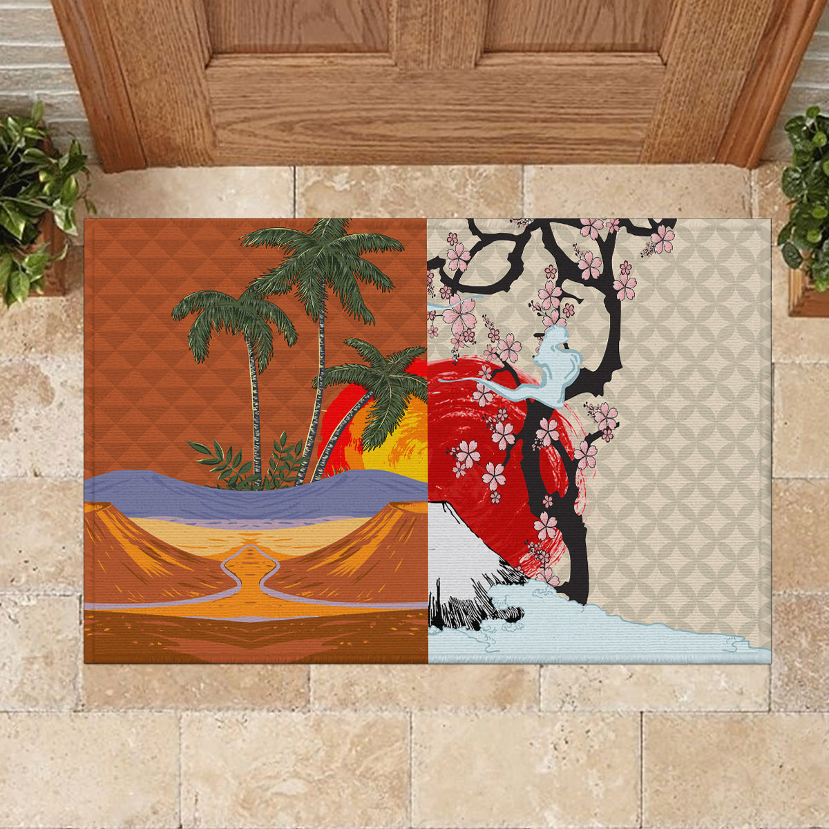 Pan-Pacific Festival Rubber Doormat Mauna Kea and Fuji Mountains
