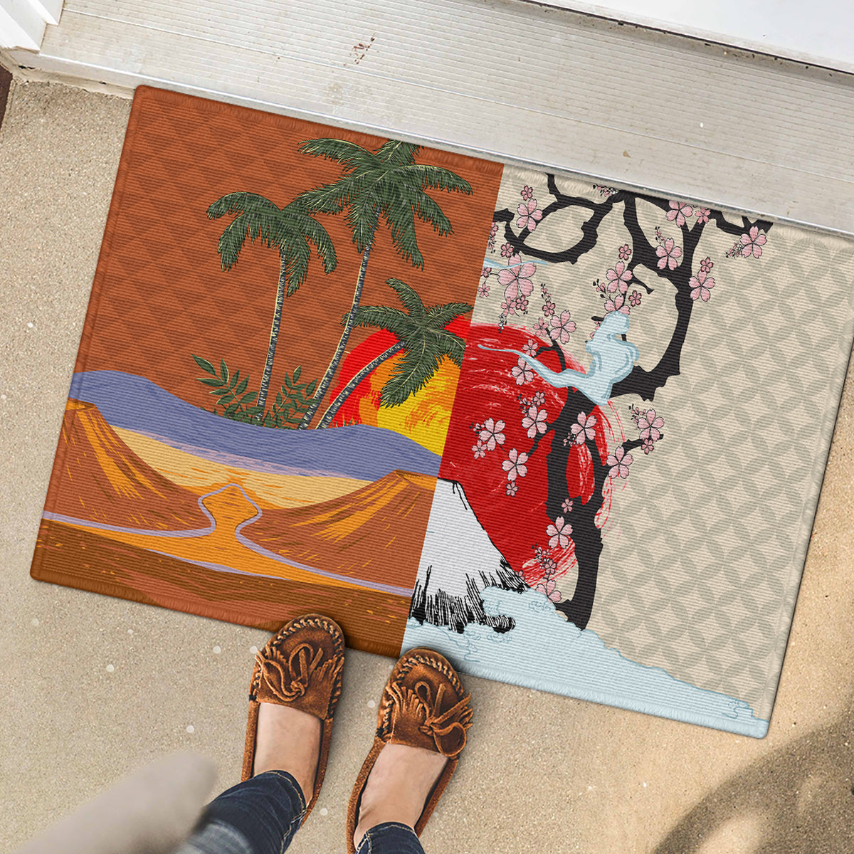 Pan-Pacific Festival Rubber Doormat Mauna Kea and Fuji Mountains