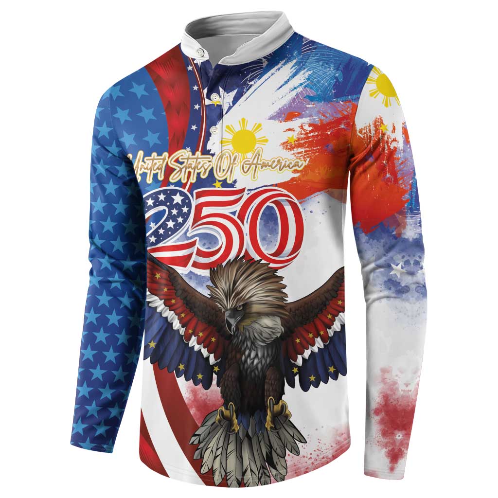 Philippines and United States Semiquincentennial Button Sweatshirt Eagle and National Flag Style LT03 - Polynesian Pride