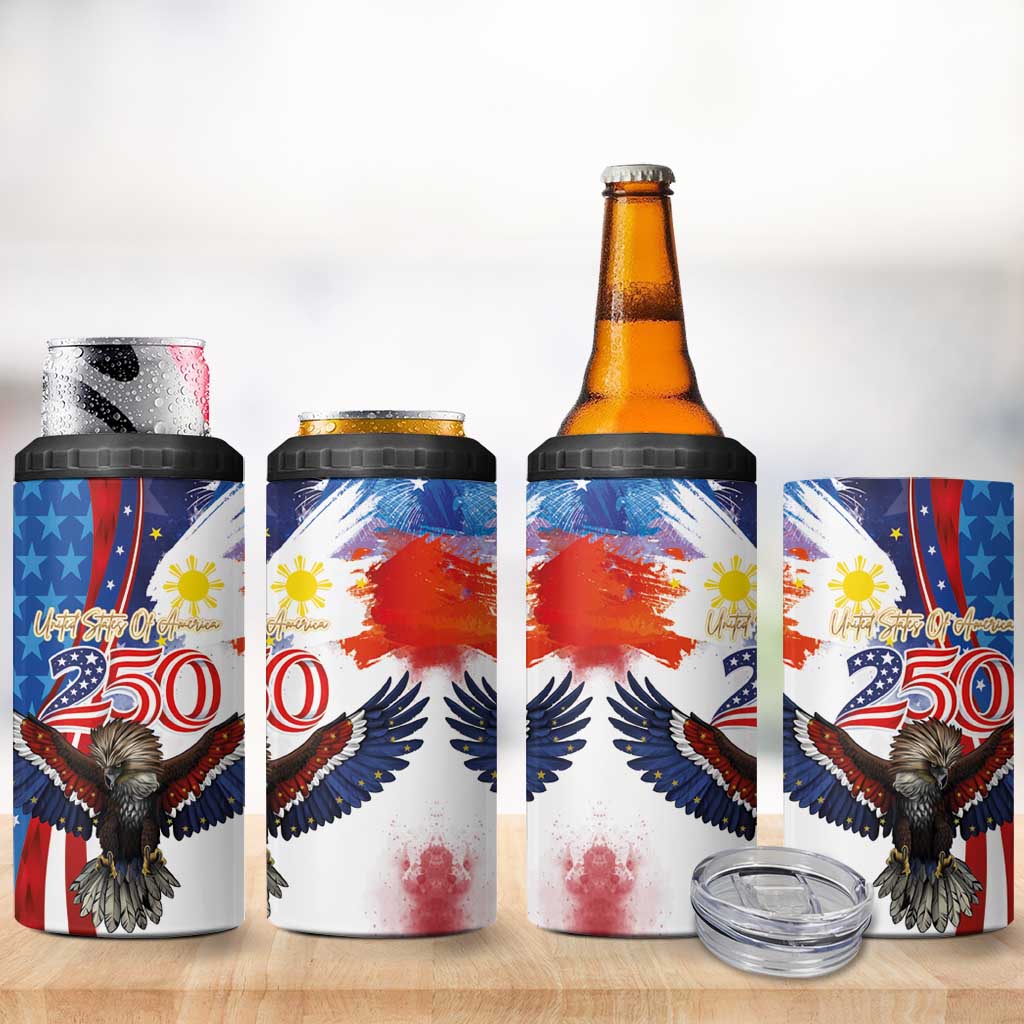Philippines and United States Semiquincentennial 4 in 1 Can Cooler Tumbler Eagle and National Flag Style LT03 - Polynesian Pride