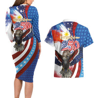 Philippines and United States Semiquincentennial Couples Matching Long Sleeve Bodycon Dress and Hawaiian Shirt Eagle and National Flag Style