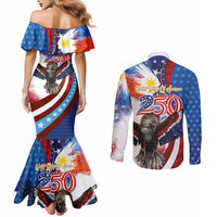 Philippines and United States Semiquincentennial Couples Matching Mermaid Dress and Long Sleeve Button Shirt Eagle and National Flag Style LT03 - Polynesian Pride
