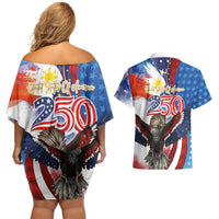 Philippines and United States Semiquincentennial Couples Matching Off Shoulder Short Dress and Hawaiian Shirt Eagle and National Flag Style LT03 - Polynesian Pride