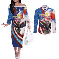 Philippines and United States Semiquincentennial Couples Matching Off The Shoulder Long Sleeve Dress and Long Sleeve Button Shirt Eagle and National Flag Style LT03 Multicolor - Polynesian Pride
