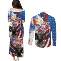 Philippines and United States Semiquincentennial Couples Matching Puletasi and Long Sleeve Button Shirt Eagle and National Flag Style LT03 - Polynesian Pride