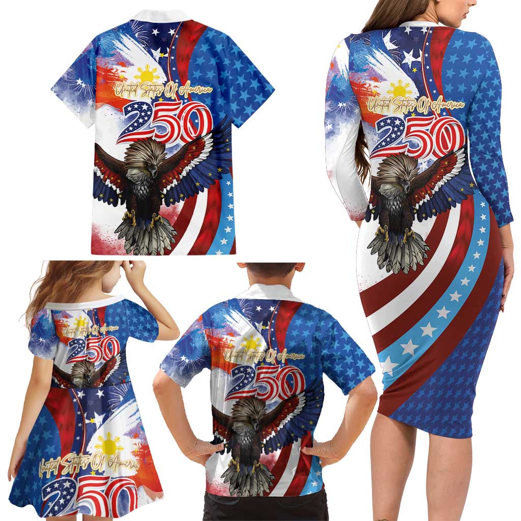 Philippines and United States Semiquincentennial Family Matching Long Sleeve Bodycon Dress and Hawaiian Shirt Eagle and National Flag Style LT03 - Polynesian Pride