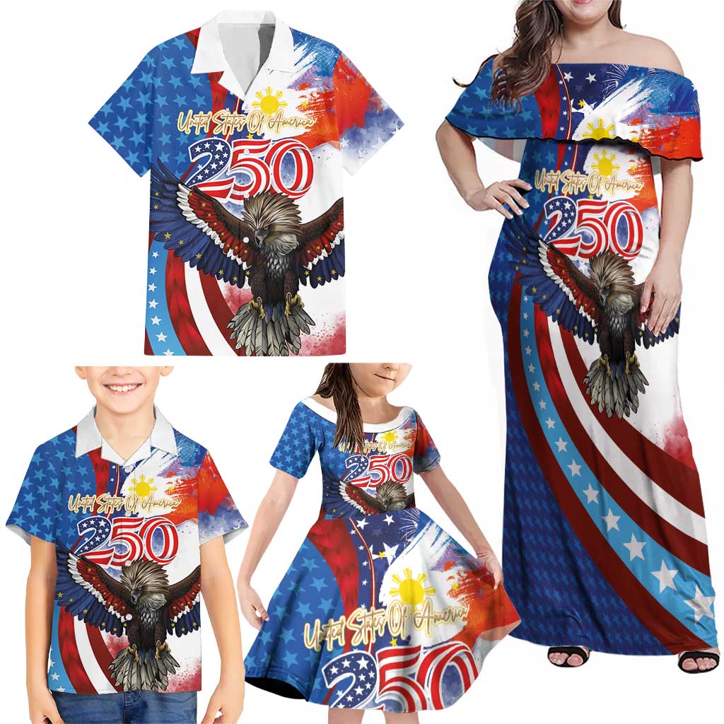 Philippines and United States Semiquincentennial Family Matching Off Shoulder Maxi Dress and Hawaiian Shirt Eagle and National Flag Style LT03 - Polynesian Pride