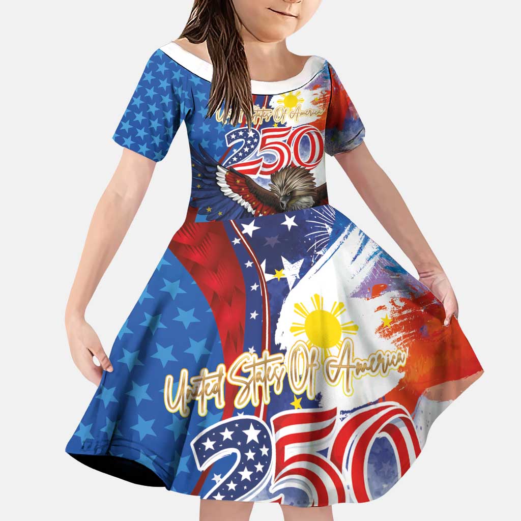 Philippines and United States Semiquincentennial Family Matching Short Sleeve Bodycon Dress and Hawaiian Shirt Eagle and National Flag Style LT03 Daughter's Dress Multicolor - Polynesian Pride
