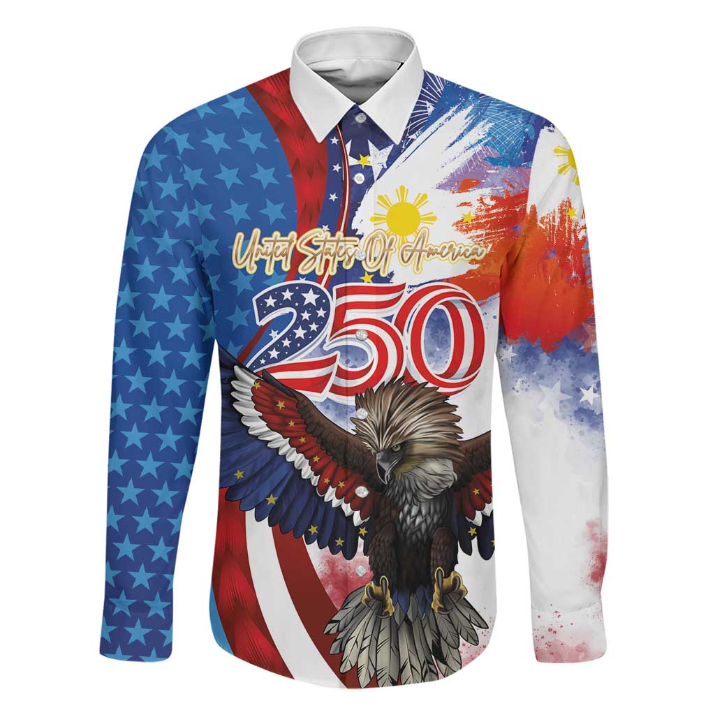 Philippines and United States Semiquincentennial Family Matching Summer Maxi Dress and Hawaiian Shirt Eagle and National Flag Style LT03 Dad's Shirt - Long Sleeve Multicolor - Polynesian Pride