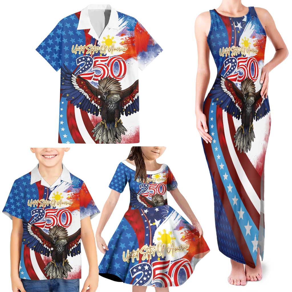 Philippines and United States Semiquincentennial Family Matching Tank Maxi Dress and Hawaiian Shirt Eagle and National Flag Style LT03 - Polynesian Pride