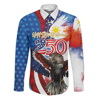 Philippines and United States Semiquincentennial Family Matching Tank Maxi Dress and Hawaiian Shirt Eagle and National Flag Style LT03 Dad's Shirt - Long Sleeve Multicolor - Polynesian Pride
