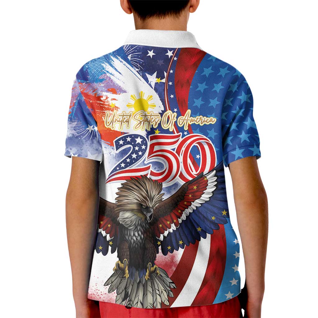 Philippines and United States Semiquincentennial Kid Polo Shirt Eagle and National Flag Style