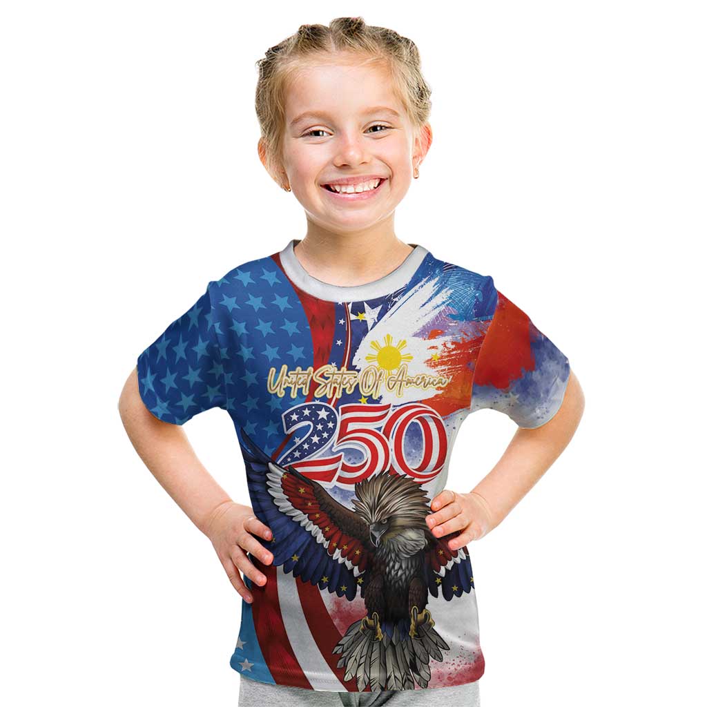 Philippines and United States Semiquincentennial Kid T Shirt Eagle and National Flag Style
