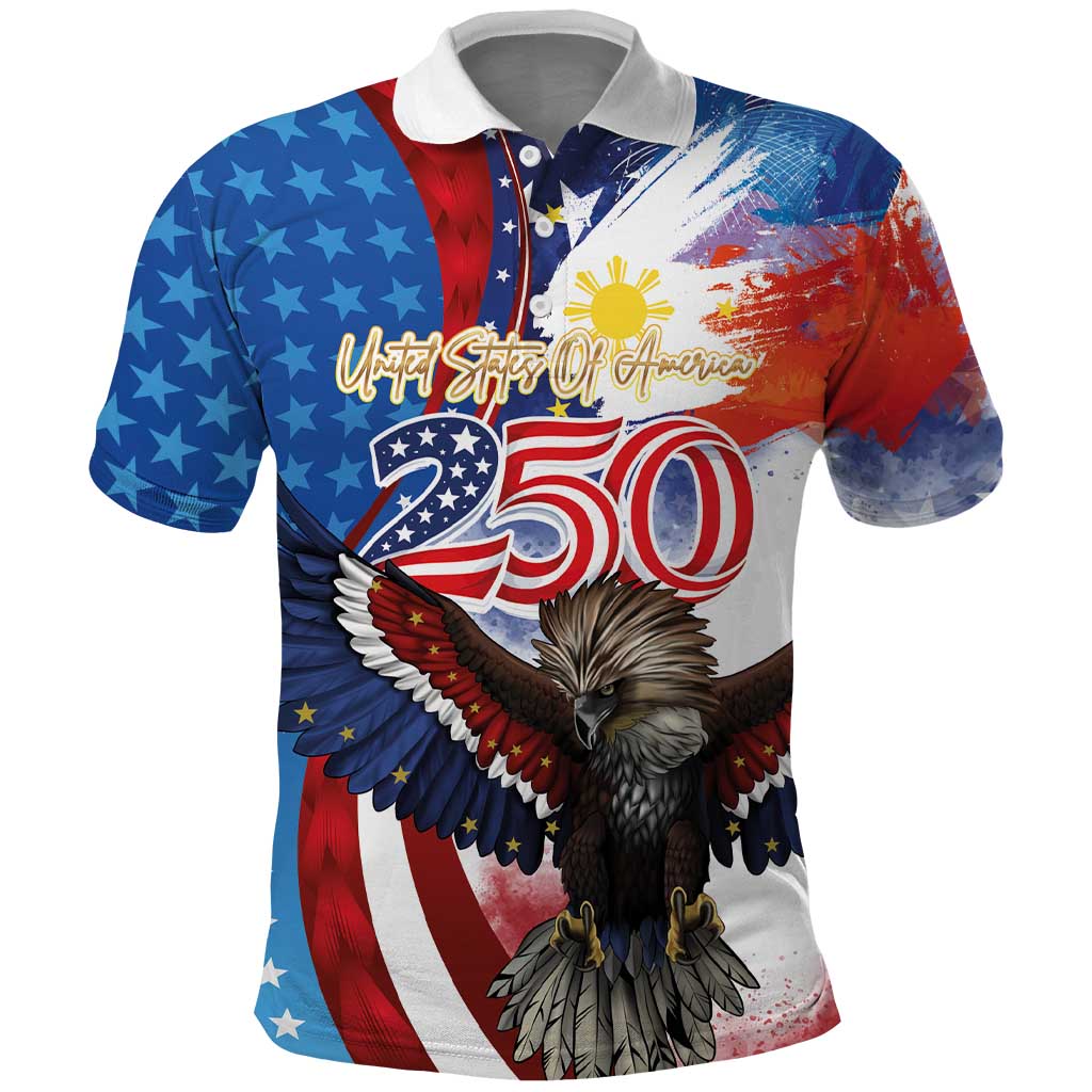 Philippines and United States Semiquincentennial Polo Shirt Eagle and National Flag Style