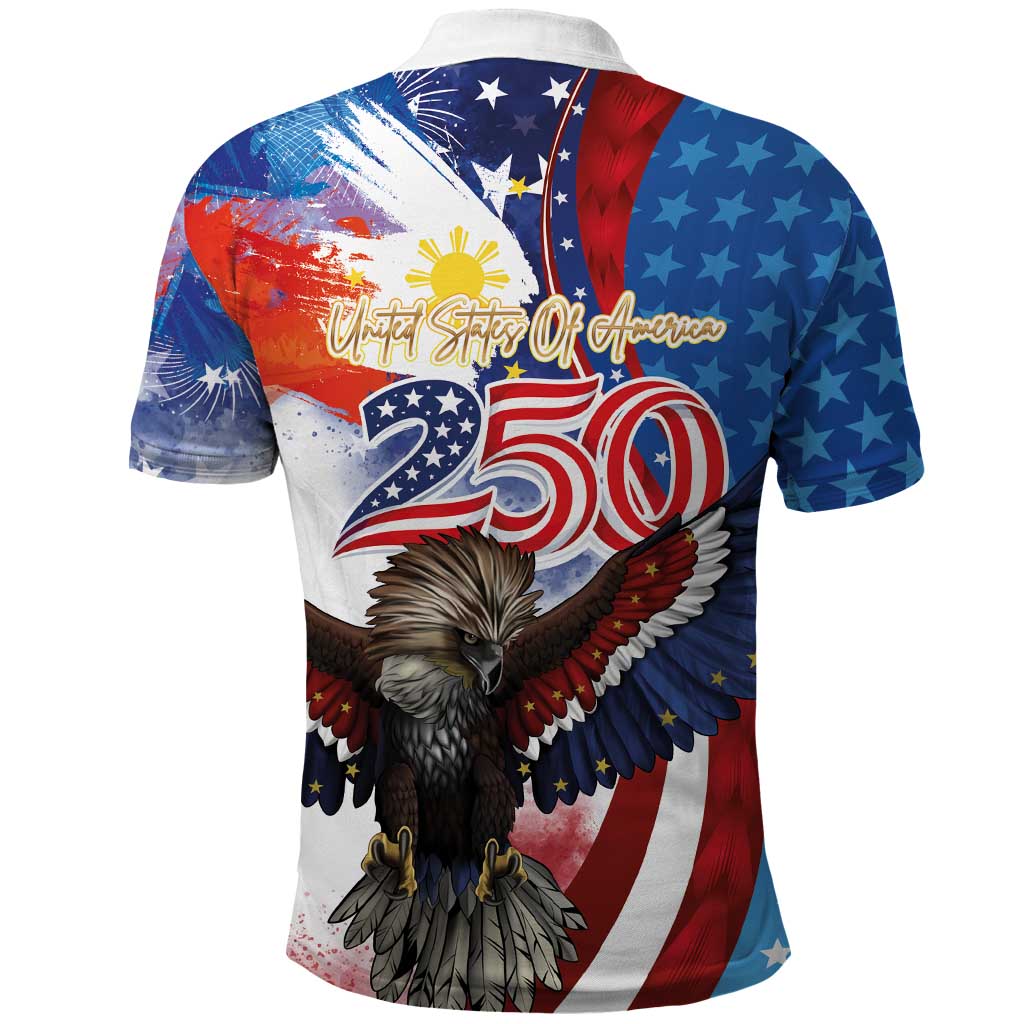 Philippines and United States Semiquincentennial Polo Shirt Eagle and National Flag Style