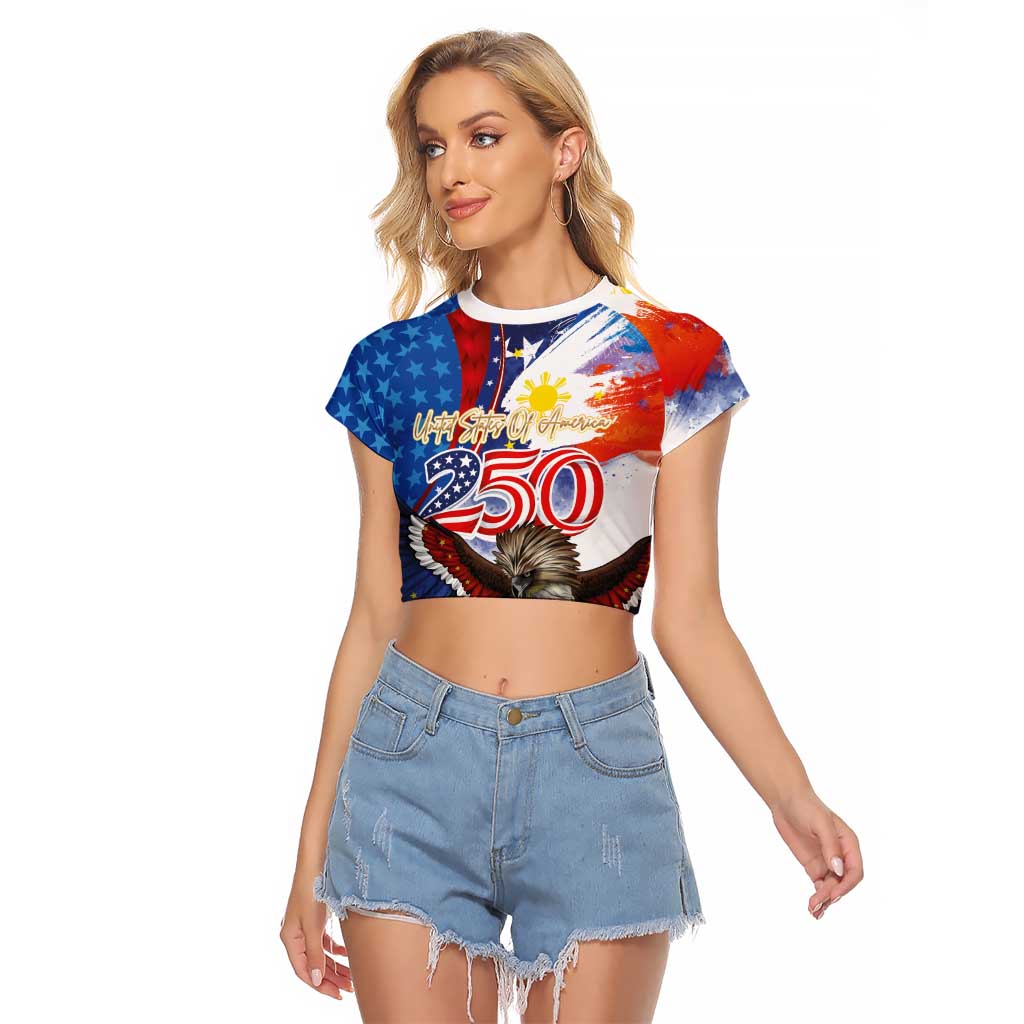 Philippines and United States Semiquincentennial Raglan Cropped T Shirt Eagle and National Flag Style