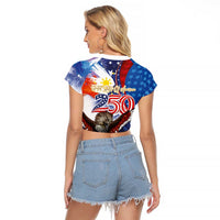 Philippines and United States Semiquincentennial Raglan Cropped T Shirt Eagle and National Flag Style