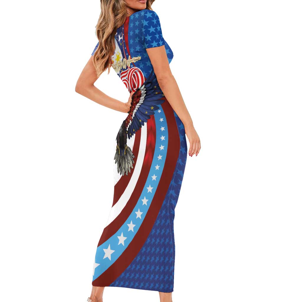 Philippines and United States Semiquincentennial Short Sleeve Bodycon Dress Eagle and National Flag Style LT03 - Polynesian Pride