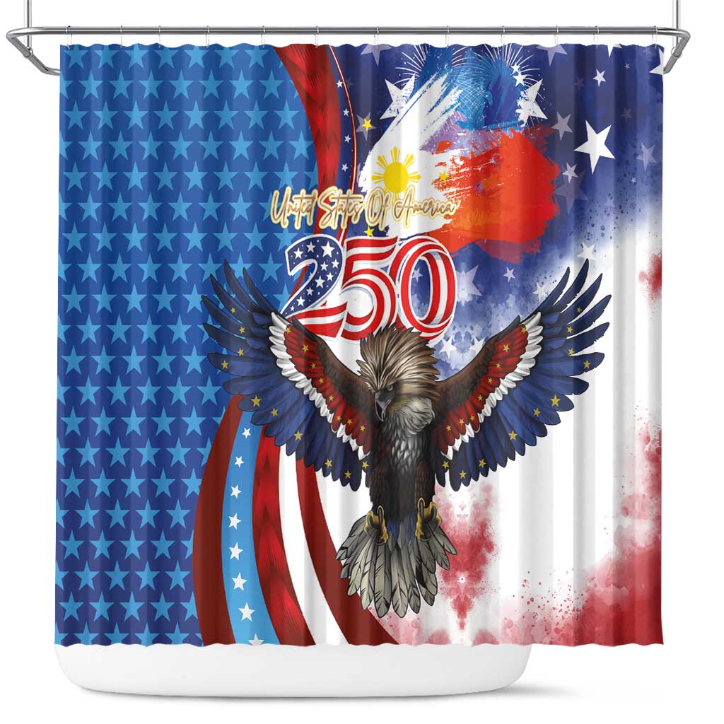 Philippines and United States Semiquincentennial Shower Curtain Eagle and National Flag Style