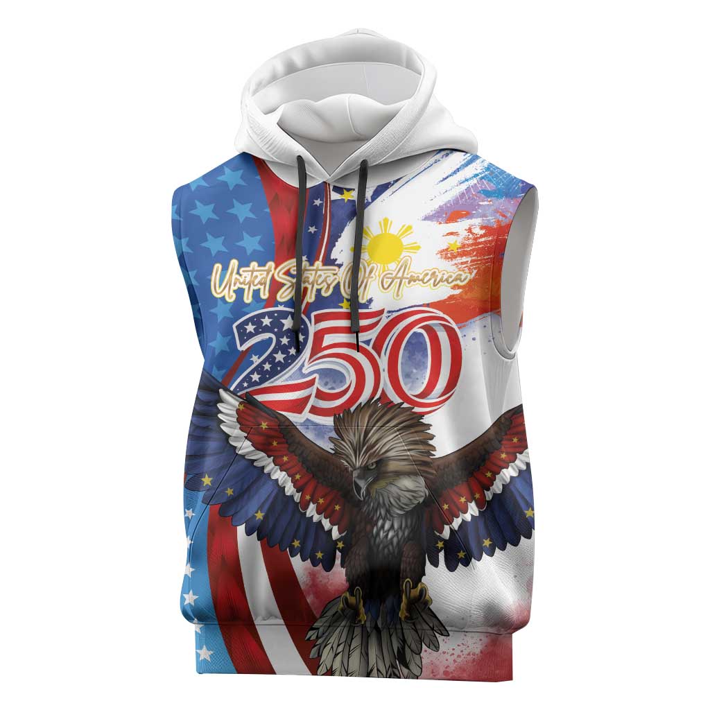 Philippines and United States Semiquincentennial Sleeveless Hoodie Eagle and National Flag Style
