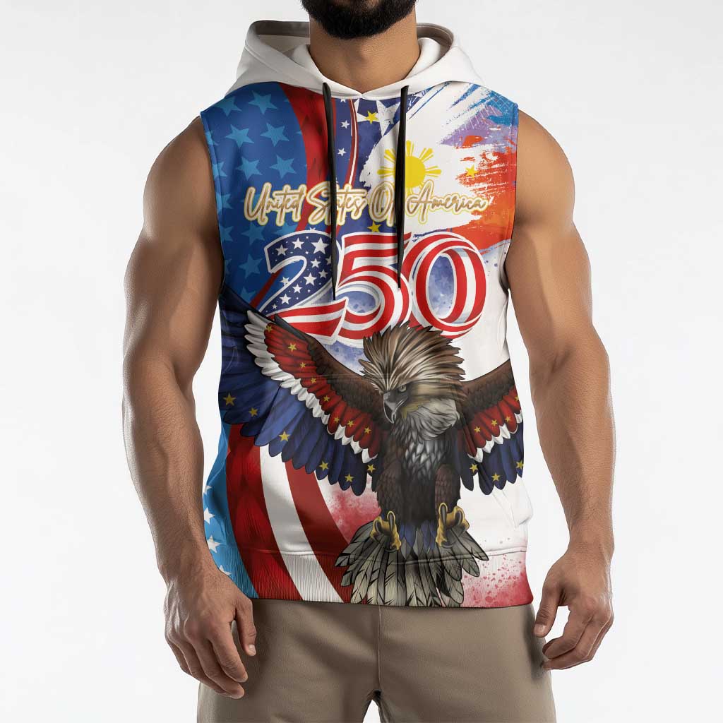 Philippines and United States Semiquincentennial Sleeveless Hoodie Eagle and National Flag Style