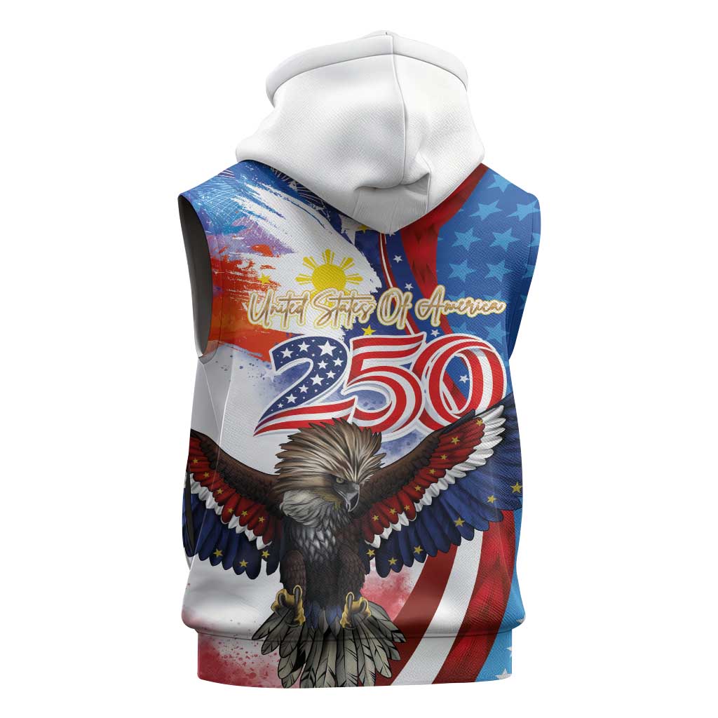 Philippines and United States Semiquincentennial Sleeveless Zip Hoodie Eagle and National Flag Style